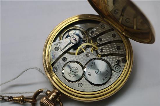 A George V 9ct gold keyless lever pocket watch, the movement signed Rolex Lever,